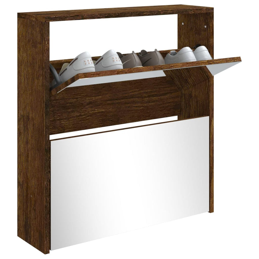 Schoenenkast met spiegel 2-laags 63x17x67 cm gerookt eiken 63 x 17 x 67 cm Gerookt eiken