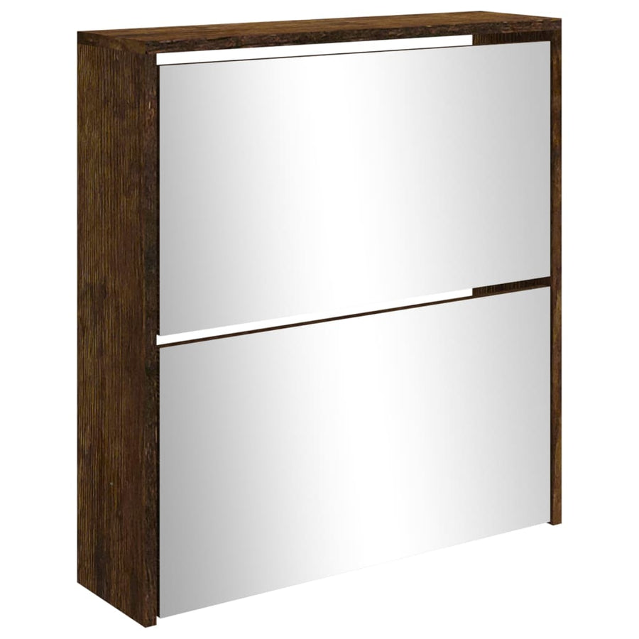 Schoenenkast met spiegel 2-laags 63x17x67 cm gerookt eiken 63 x 17 x 67 cm Gerookt eiken