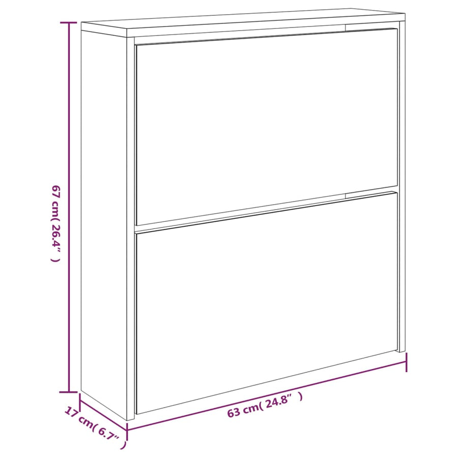 Schoenenkast met spiegel 2-laags 63x17x67 cm gerookt eiken 63 x 17 x 67 cm Gerookt eiken