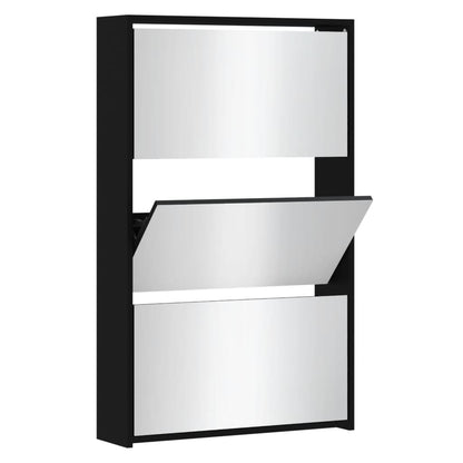 Schoenenkast met spiegel 3-laags 63x17x102,5 cm zwart 63 x 17 x 102.5 cm Zwart