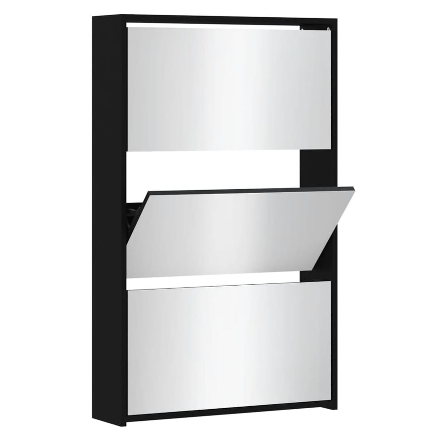 Schoenenkast met spiegel 3-laags 63x17x102,5 cm zwart 63 x 17 x 102.5 cm Zwart