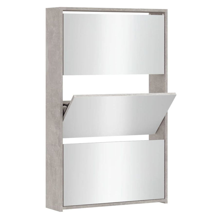 Schoenenkast met spiegel 3-laags 63x17x102,5 cm betongrijs 63 x 17 x 102.5 cm Betongrijs