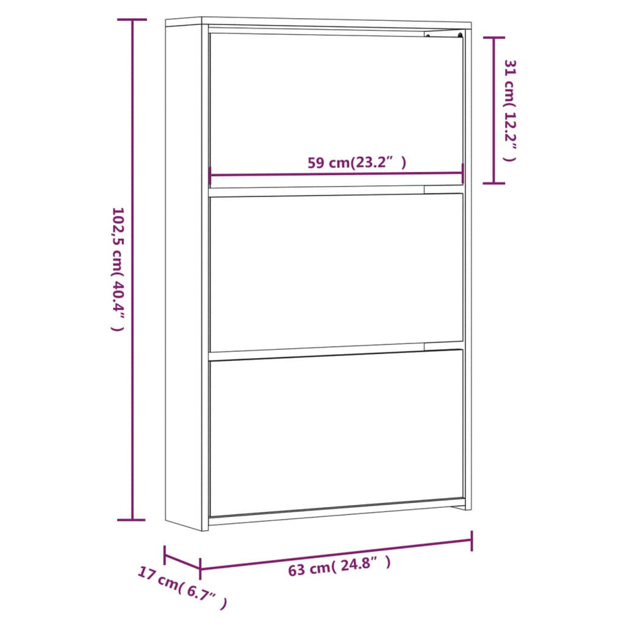 Schoenenkast met spiegel 3-laags 63x17x102,5 cm betongrijs 63 x 17 x 102.5 cm Betongrijs