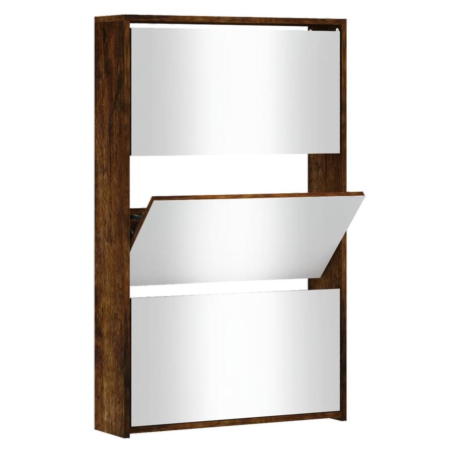 Schoenenkast met spiegel 3-laags 63x17x102,5 cm gerookt eiken 63 x 17 x 102.5 cm Gerookt eiken