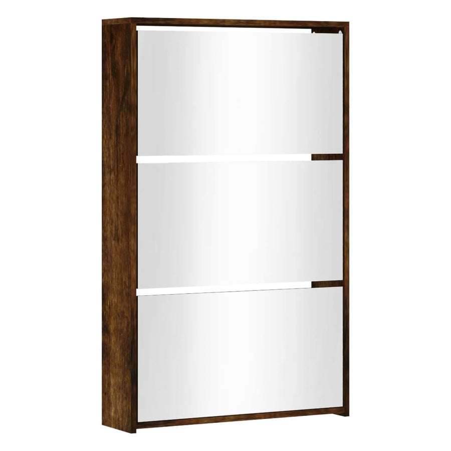 Schoenenkast met spiegel 3-laags 63x17x102,5 cm gerookt eiken 63 x 17 x 102.5 cm Gerookt eiken