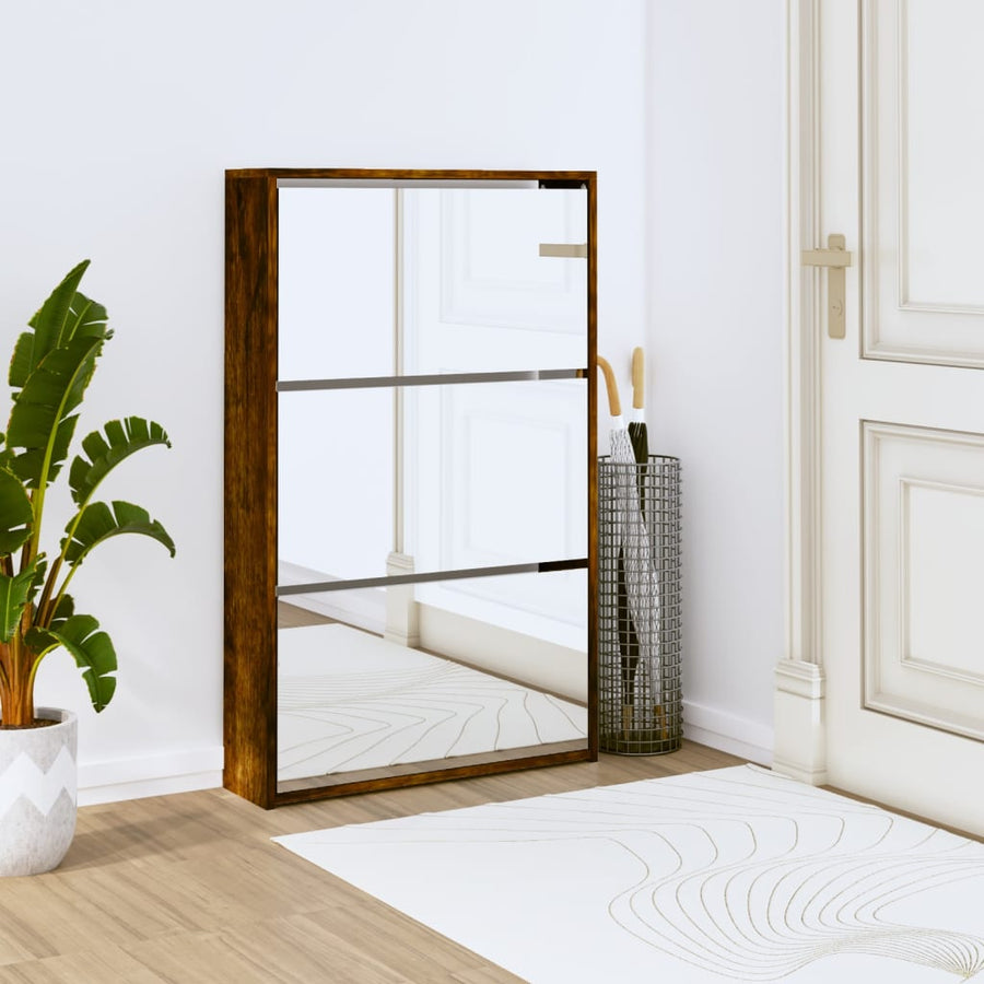 Schoenenkast met spiegel 3-laags 63x17x102,5 cm gerookt eiken 63 x 17 x 102.5 cm Gerookt eiken