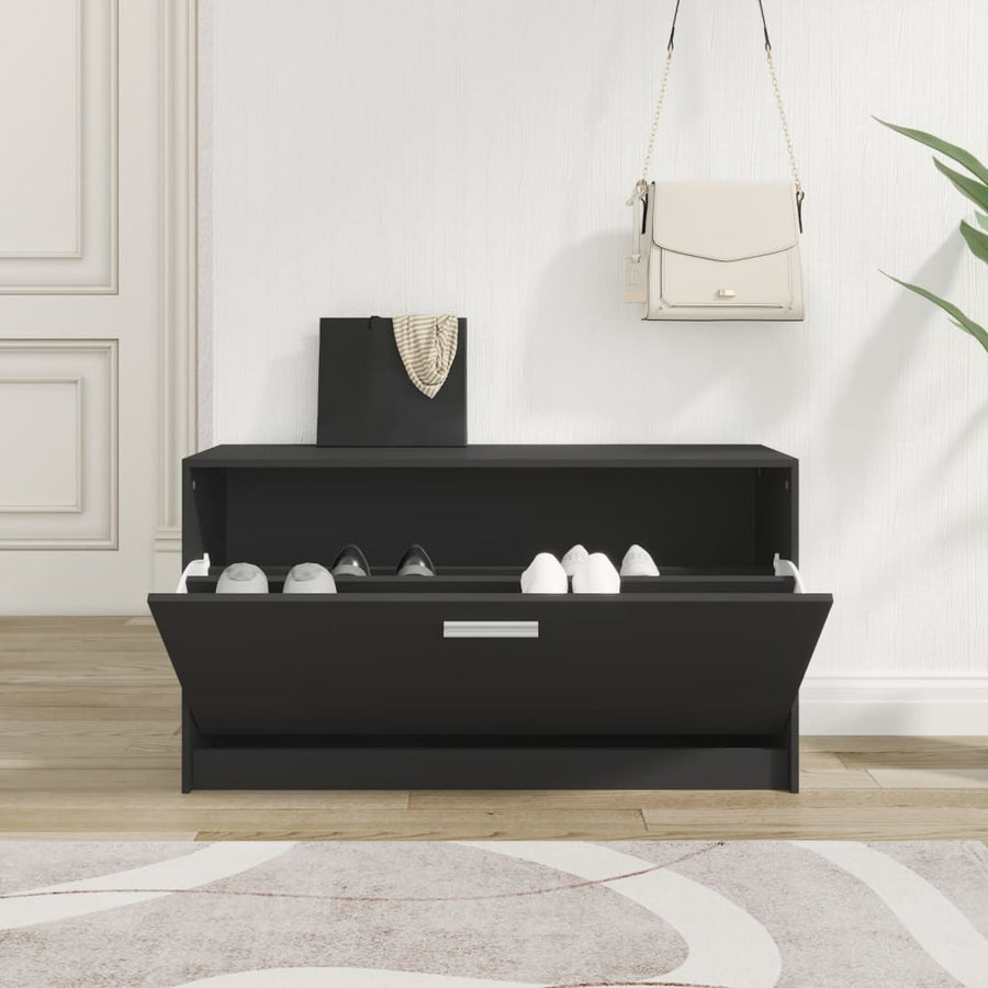 Schoenenbank 80x24x45 cm bewerkt hout zwart Zwart