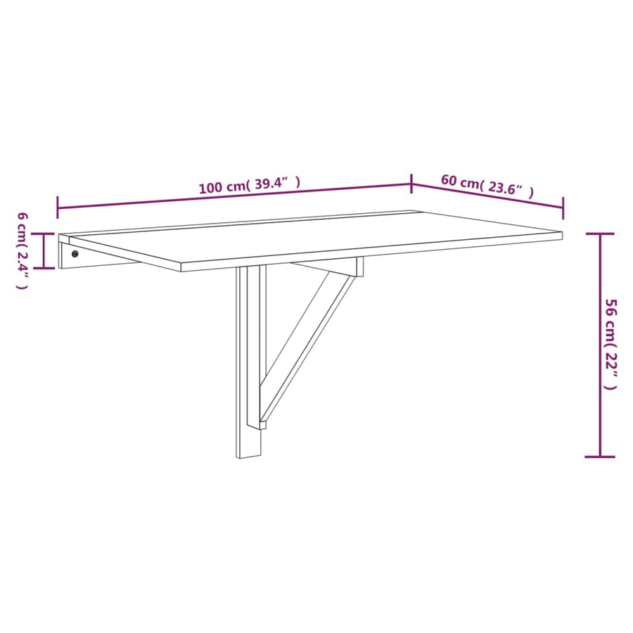 Wandtafel Inklapbaar 00X60X56 Cm Bewerkt Hout Zwart