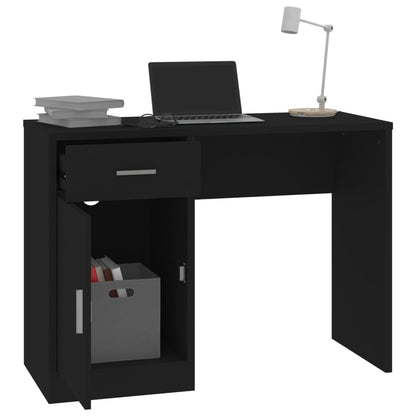 Bureau Met Kast En Lade 100X40X73 Cm Bewerkt Hout Zwart