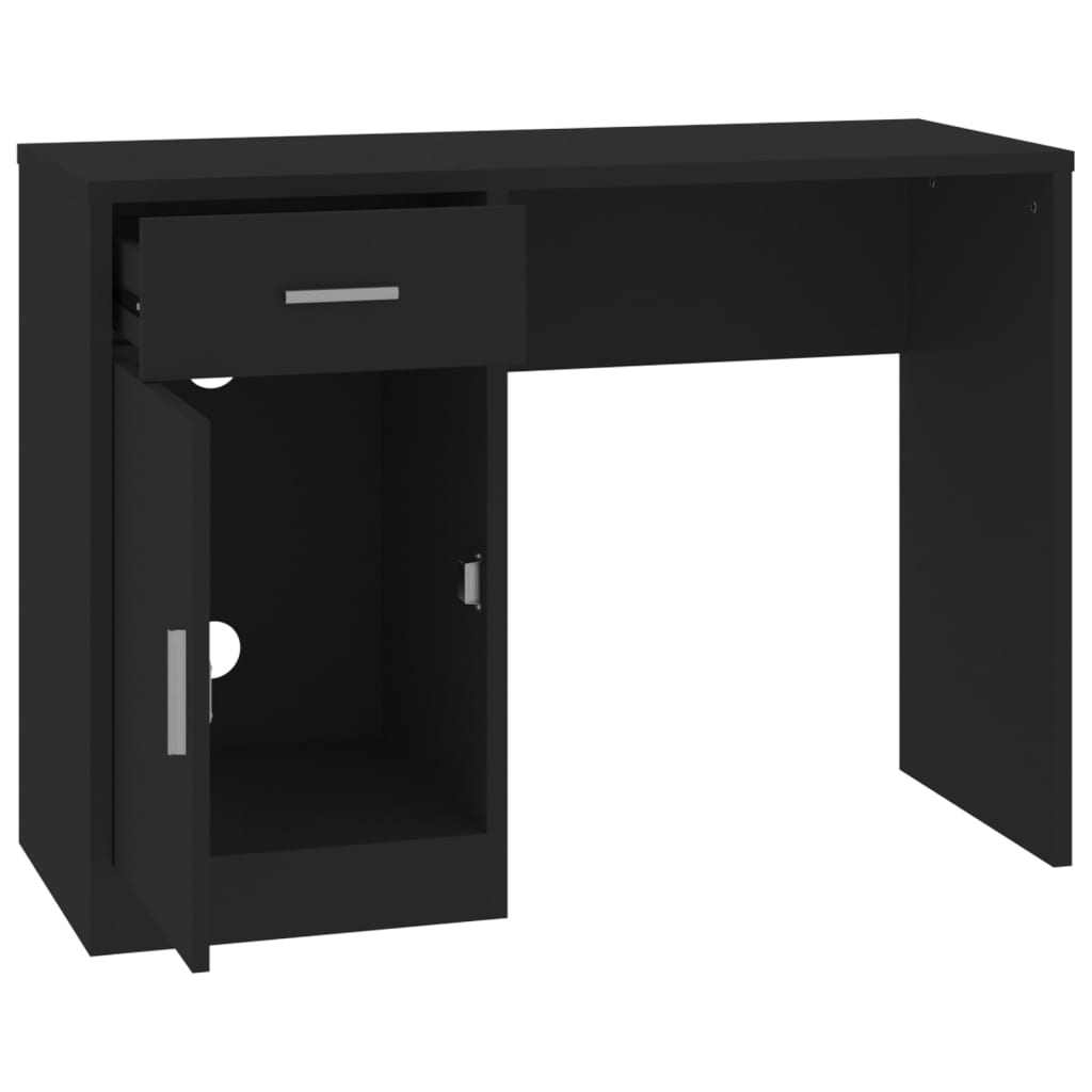 Bureau Met Kast En Lade 100X40X73 Cm Bewerkt Hout Zwart