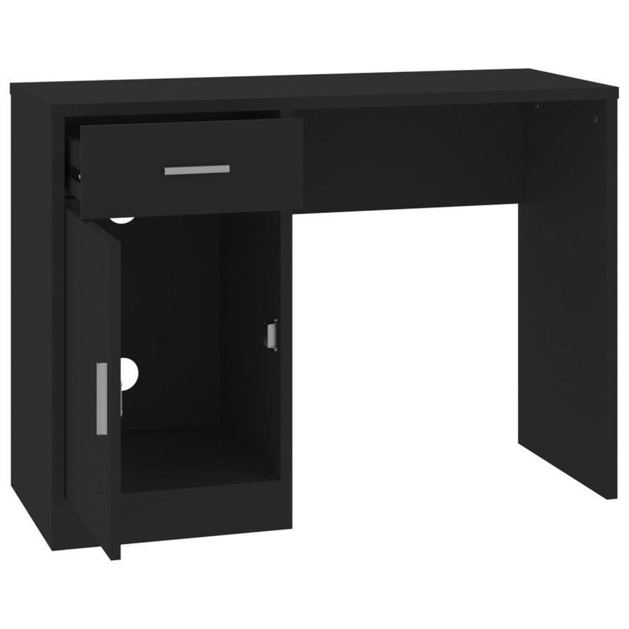 Bureau Met Kast En Lade 100X40X73 Cm Bewerkt Hout Zwart