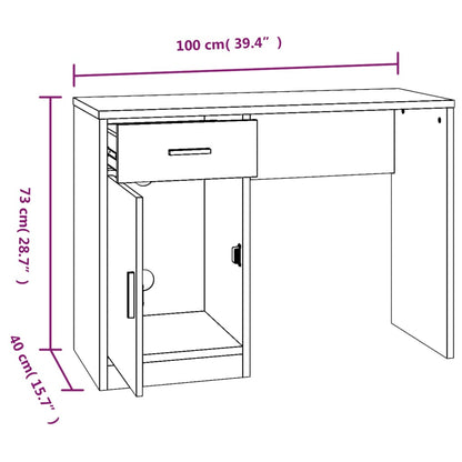 Bureau Met Kast En Lade 100X40X73 Cm Bewerkt Hout Zwart