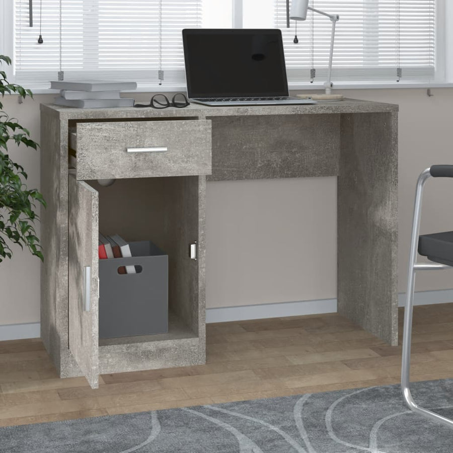Bureau Met Kast En Lade 100X40X73 Cm Bewerkt Hout Betongrijs