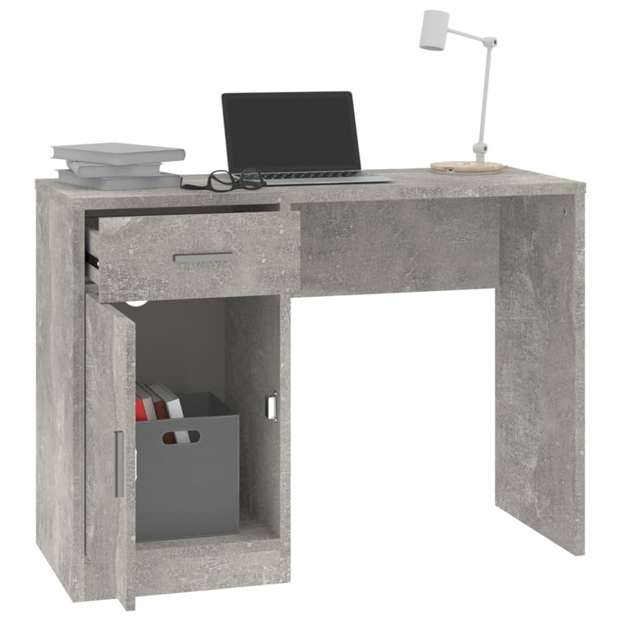 Bureau Met Kast En Lade 100X40X73 Cm Bewerkt Hout Betongrijs
