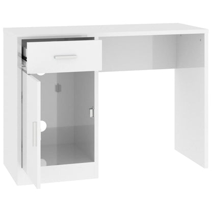Bureau Met Kast En Lade 100X40X73 Cm Bewerkt Hout Hoogglans wit