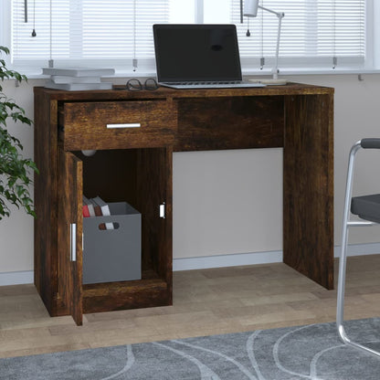 Bureau Met Kast En Lade 100X40X73 Cm Bewerkt Hout Gerookt eiken