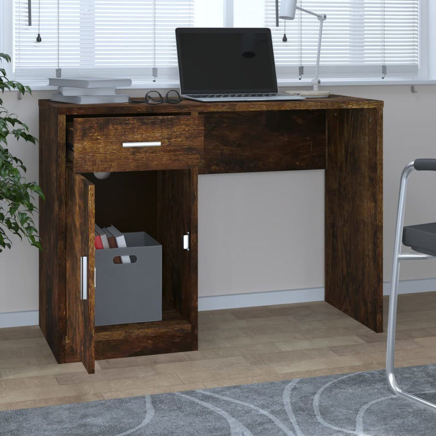 Bureau Met Kast En Lade 100X40X73 Cm Bewerkt Hout Gerookt eiken