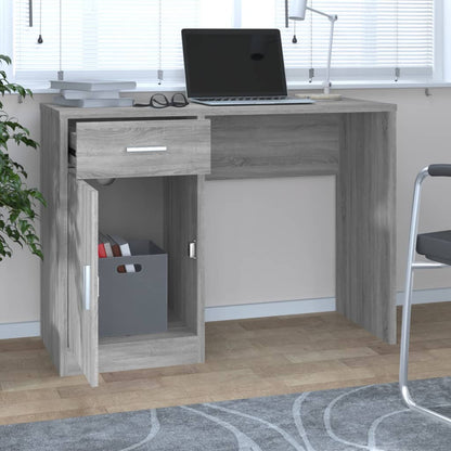 Bureau Met Kast En Lade 100X40X73 Cm Bewerkt Hout Grijs sonoma