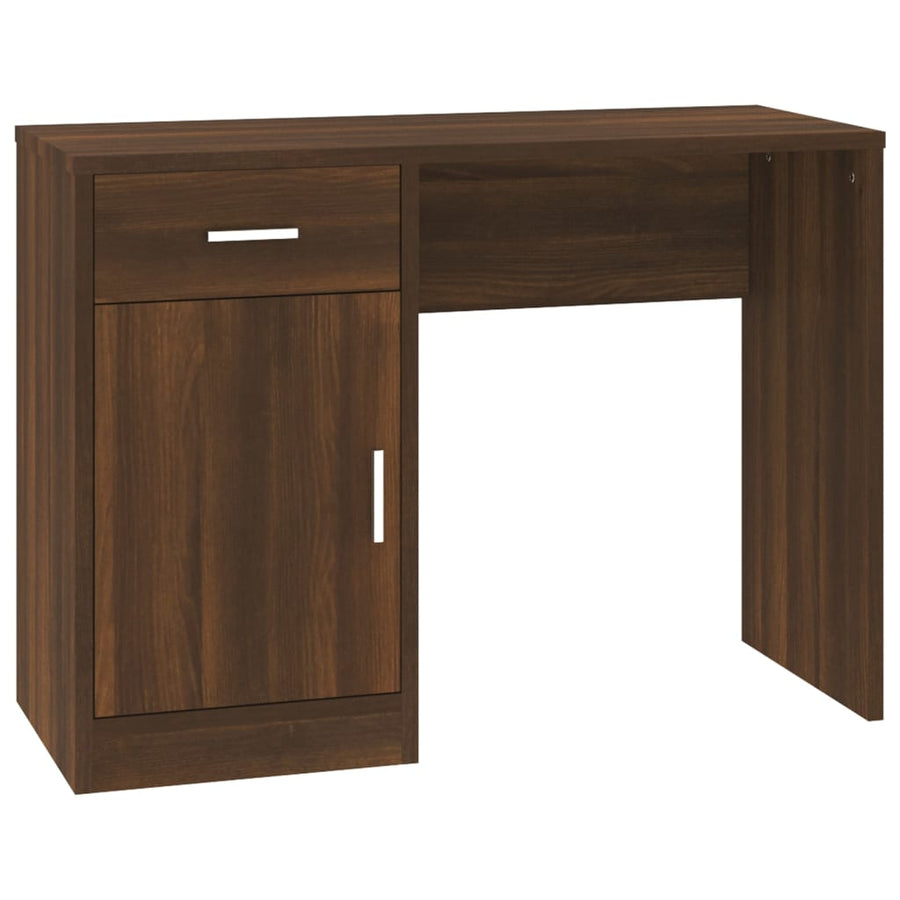 Bureau Met Kast En Lade 100X40X73 Cm Bewerkt Hout Bruineiken