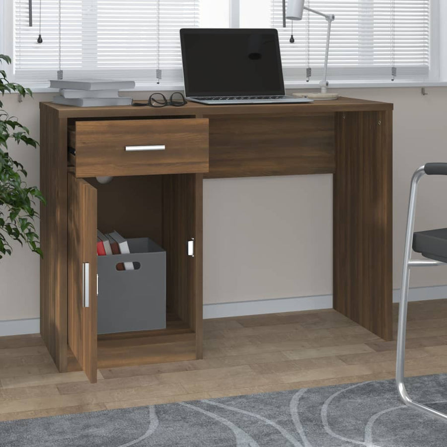 Bureau Met Kast En Lade 100X40X73 Cm Bewerkt Hout Bruineiken