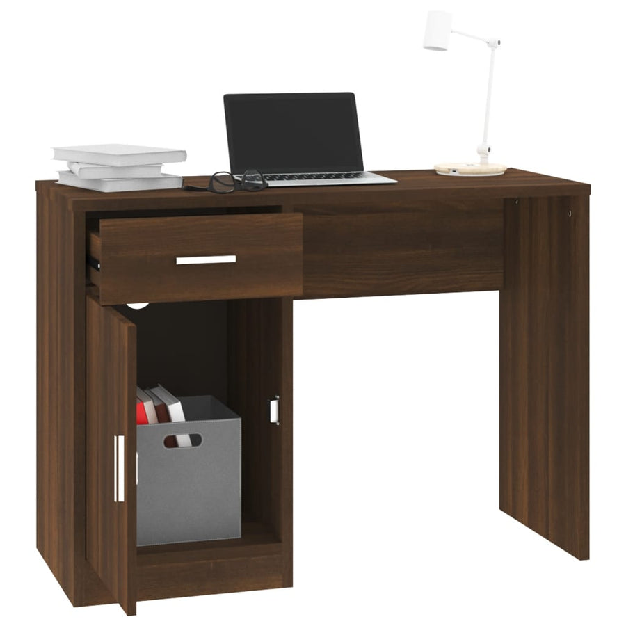Bureau Met Kast En Lade 100X40X73 Cm Bewerkt Hout Bruineiken