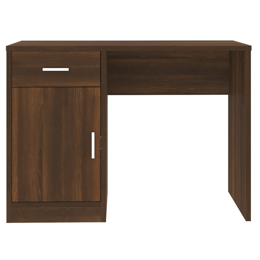 Bureau Met Kast En Lade 100X40X73 Cm Bewerkt Hout Bruineiken