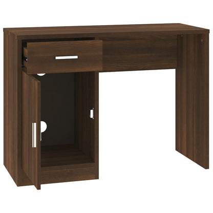 Bureau Met Kast En Lade 100X40X73 Cm Bewerkt Hout Bruineiken