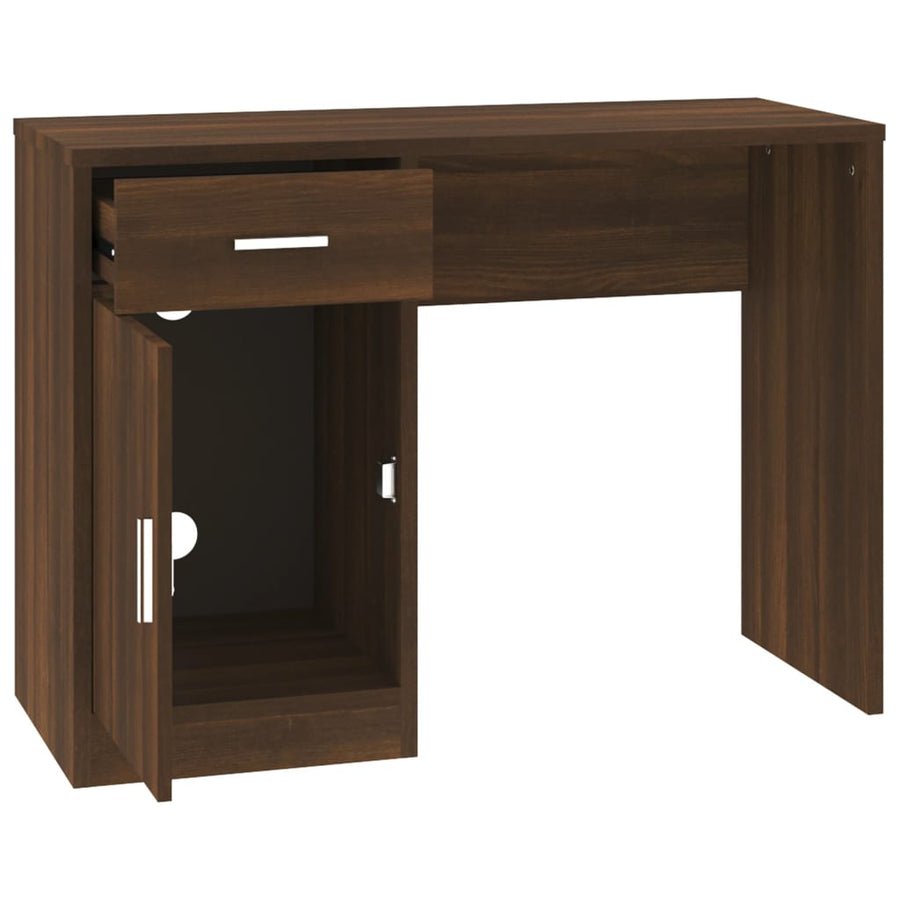 Bureau Met Kast En Lade 100X40X73 Cm Bewerkt Hout Bruineiken