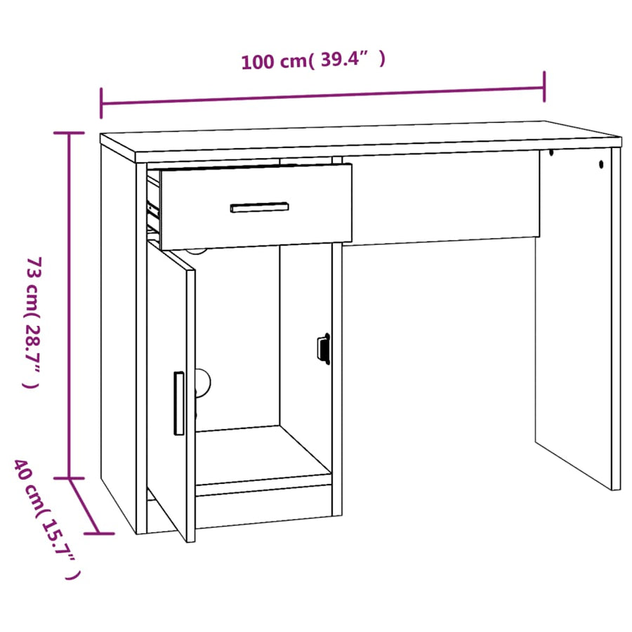 Bureau Met Kast En Lade 100X40X73 Cm Bewerkt Hout Bruineiken