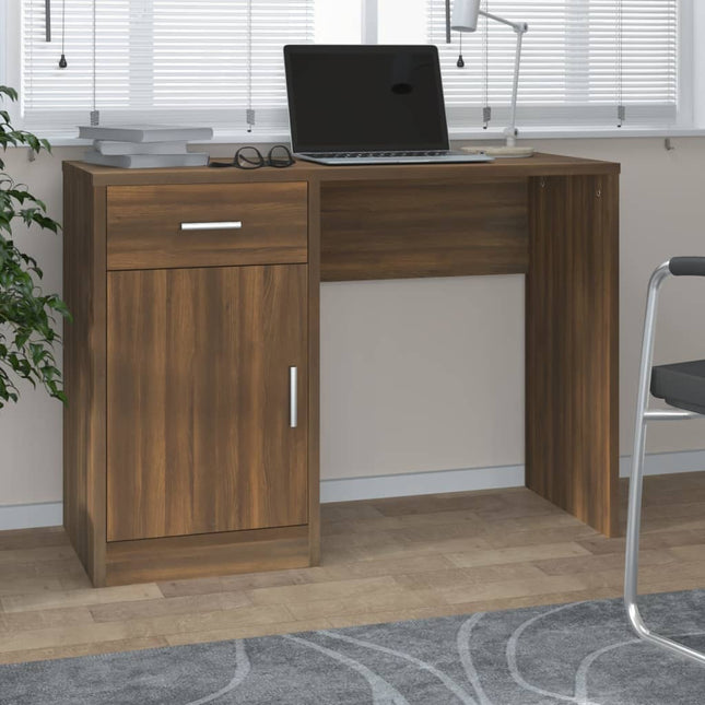 Bureau Met Kast En Lade 100X40X73 Cm Bewerkt Hout Bruineiken