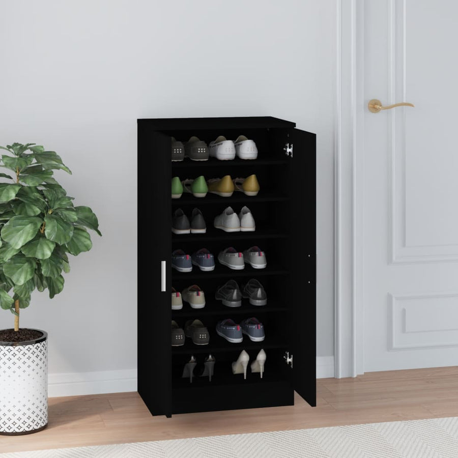 Schoenenkast 55X35X108 Cm Bewerkt Hout Zwart