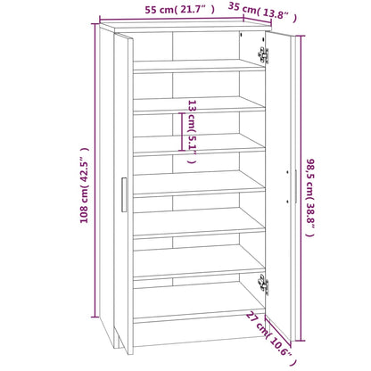 Schoenenkast 55X35X108 Cm Bewerkt Hout Betongrijs