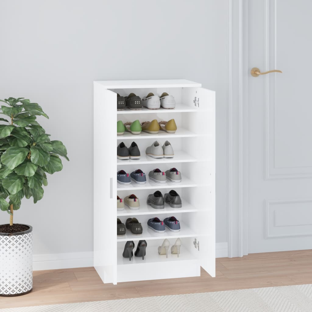 Schoenenkast 55X35X108 Cm Bewerkt Hout Hoogglans Wit