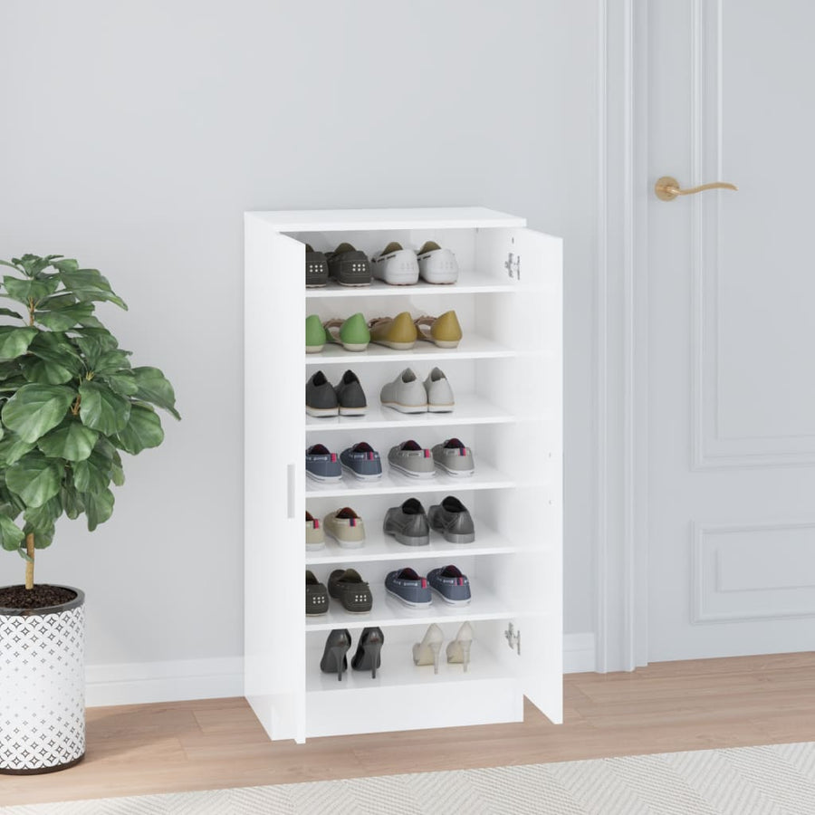 Schoenenkast 55X35X108 Cm Bewerkt Hout Hoogglans Wit