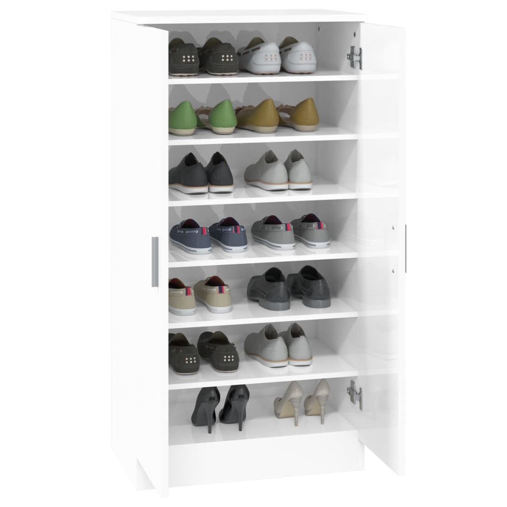 Schoenenkast 55X35X108 Cm Bewerkt Hout Hoogglans Wit
