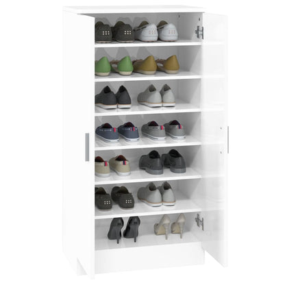 Schoenenkast 55X35X108 Cm Bewerkt Hout Hoogglans Wit