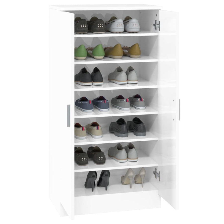 Schoenenkast 55X35X108 Cm Bewerkt Hout Hoogglans Wit