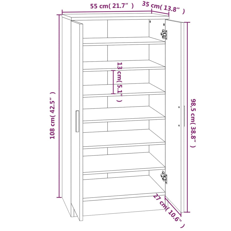 Schoenenkast 55X35X108 Cm Bewerkt Hout Hoogglans Wit