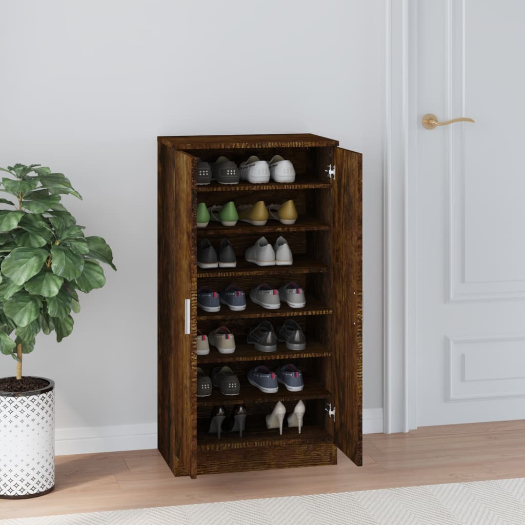 Schoenenkast 55X35X108 Cm Bewerkt Hout Gerookt Eikenkleurig