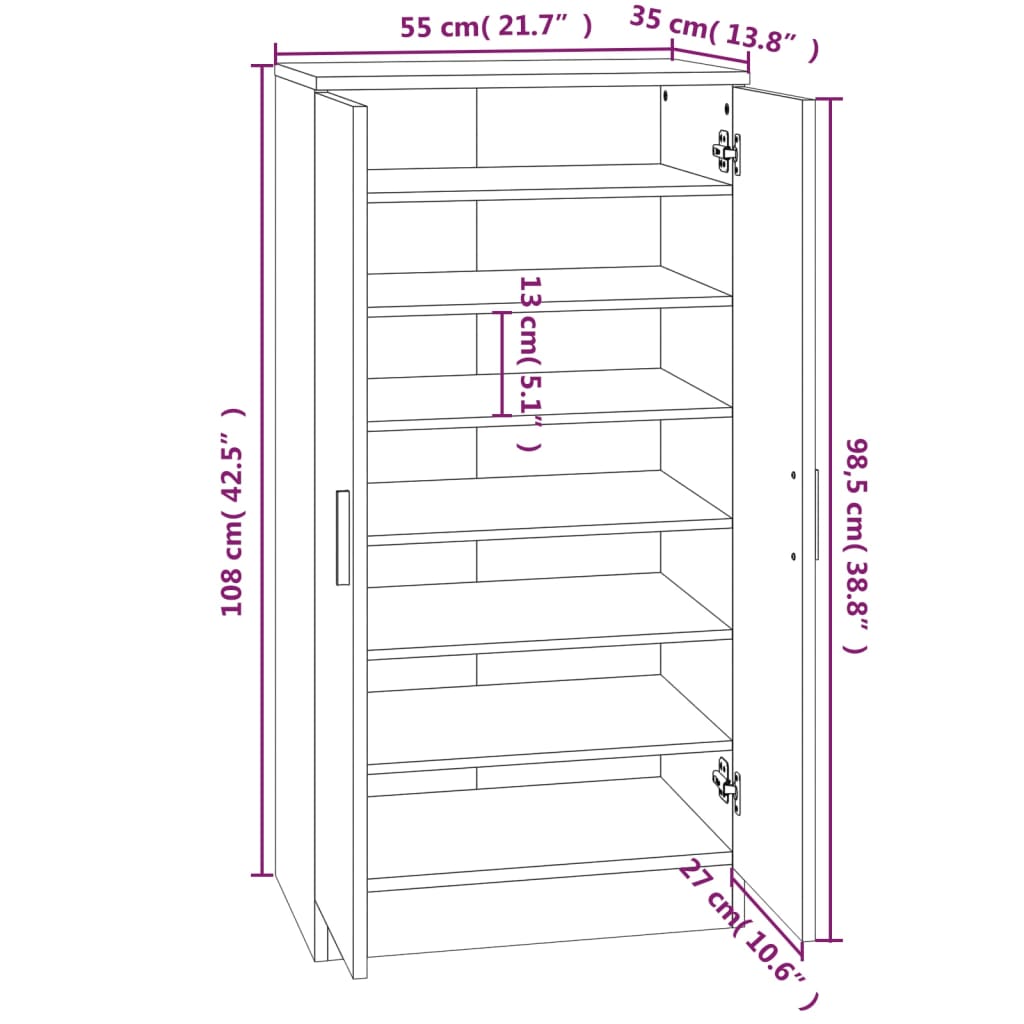 Schoenenkast 55X35X108 Cm Bewerkt Hout Grijs Sonoma