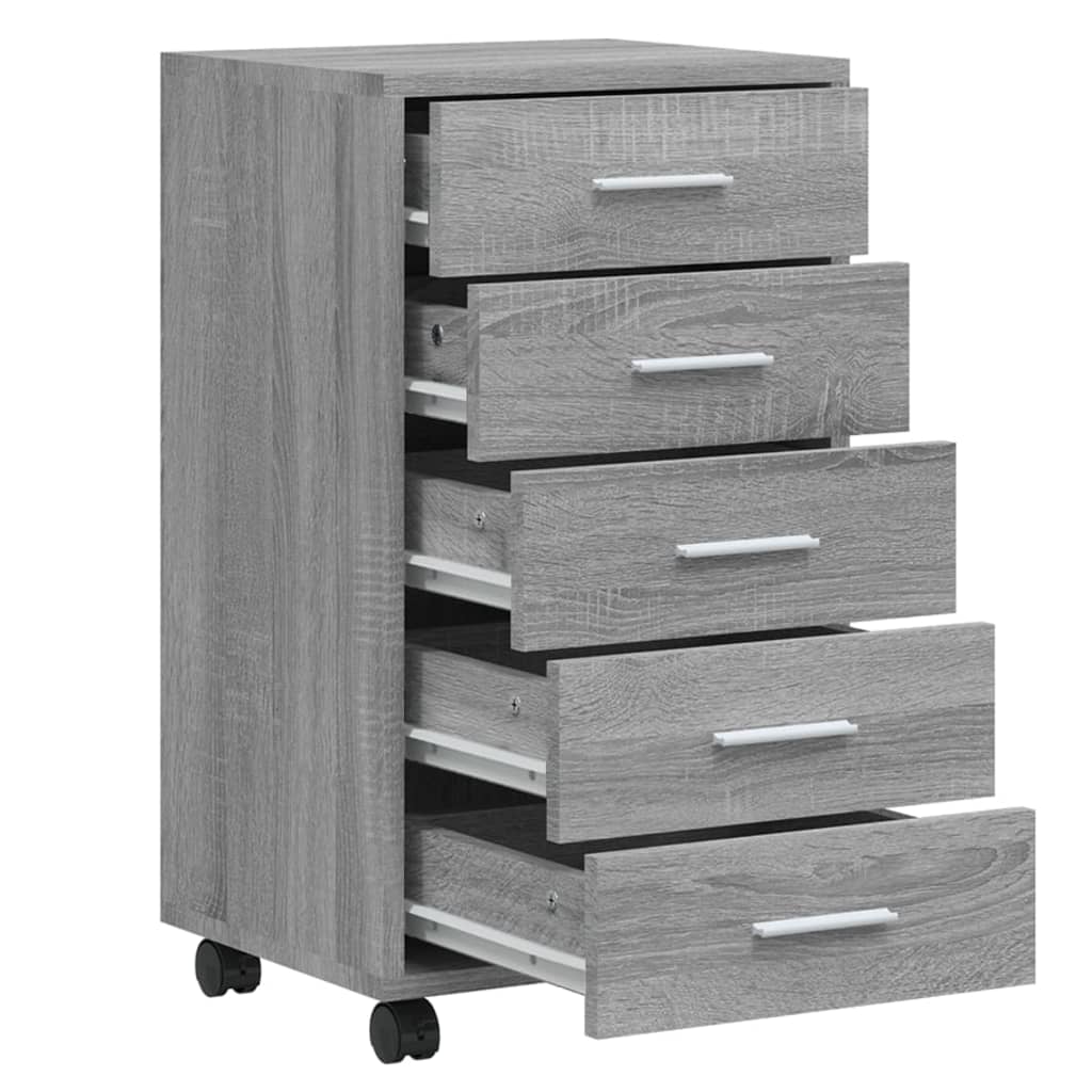 Ladekast Met Wieltjes Bewerkt Hout Eiken Grijs sonoma