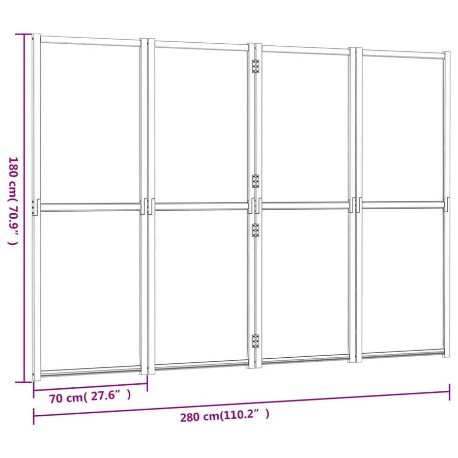 Kamerscherm met 4 panelen 280x180 cm zwart 280 x 180 cm Zwart