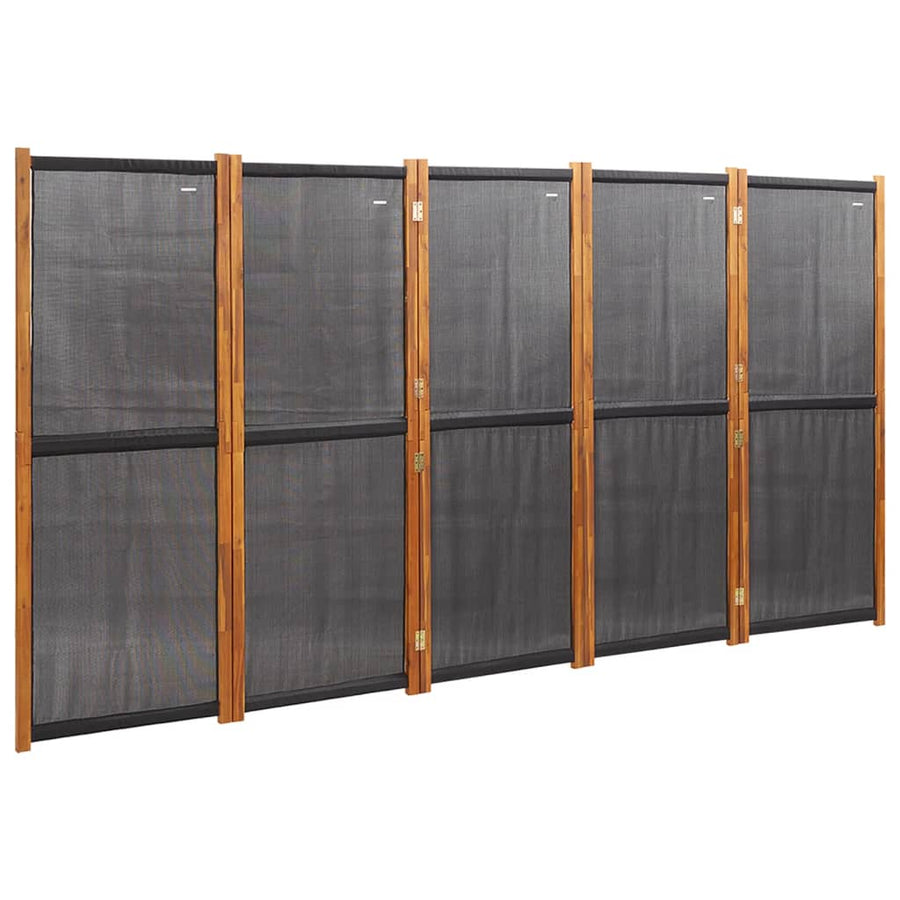 Kamerscherm met 5 panelen 350x180 cm zwart 350 x 180 cm Zwart