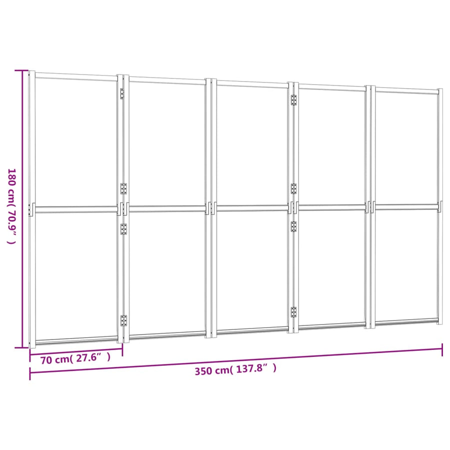 Kamerscherm met 5 panelen 350x180 cm zwart 350 x 180 cm Zwart