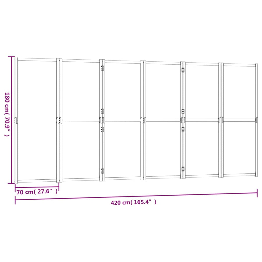 Kamerscherm met 6 panelen 420x180 cm zwart 420 x 180 cm Zwart