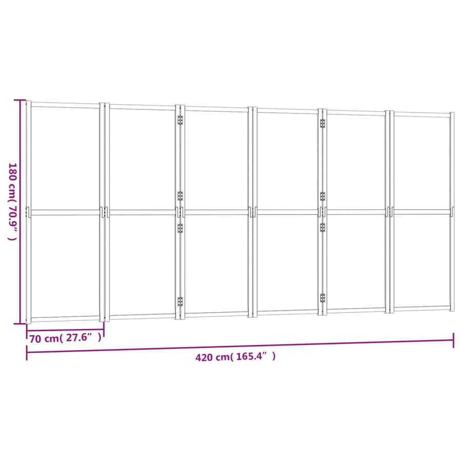 Kamerscherm met 6 panelen 420x180 cm crèmewit 420 x 180 cm Crèmewit