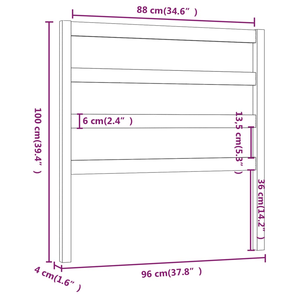 Hoofdbord 96X4X00 Cm Massief Grenenhout 96 x 100 cm Zwart