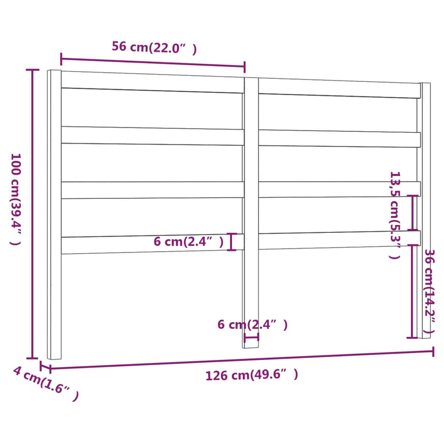 Hoofdbord 26X4X00 Cm Massief Grenenhout 126 x 100 cm Zwart