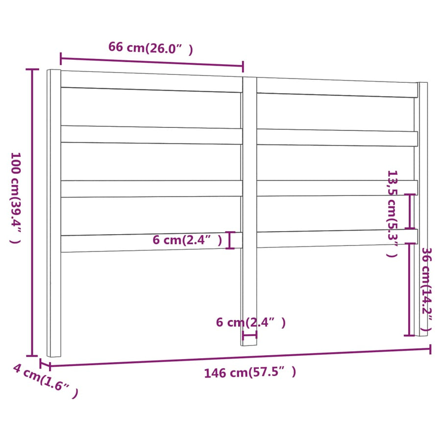 Hoofdbord 46X4X00 Cm Massief Grenenhout 146 x 100 cm Honingbruin