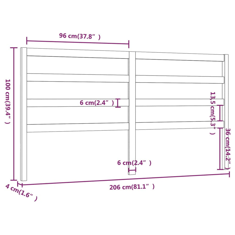 Hoofdbord 206X4X00 Cm Massief Grenenhout 206 x 100 cm Honingbruin